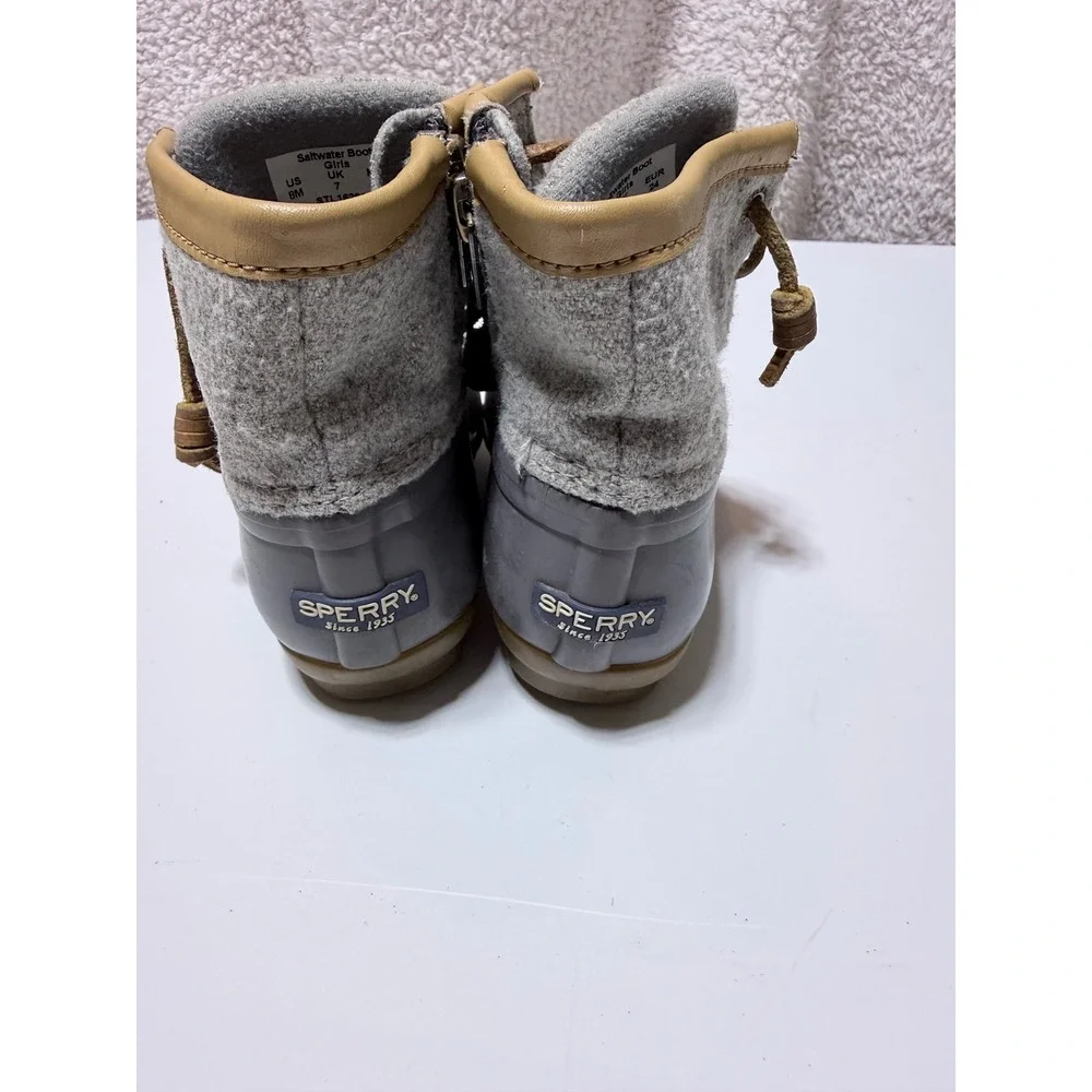 Sperry Saltwater Girls Gray Wool Duck Boots Size 8M STL162649